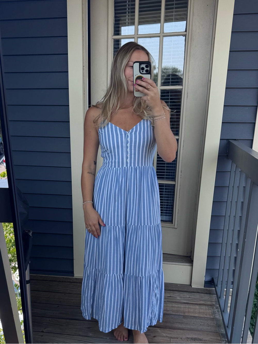 Old Navy Blue and White Smocked Strap Maxi Dress